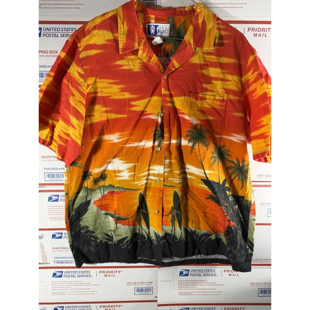 Vintage 70s RJC Floral Print Hawaiian Tropical Aloha Summer Beach Shirt Sz XL - Picture 1 of 6